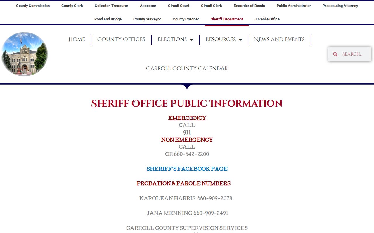 Carroll County Sheriff official arrest information contact page