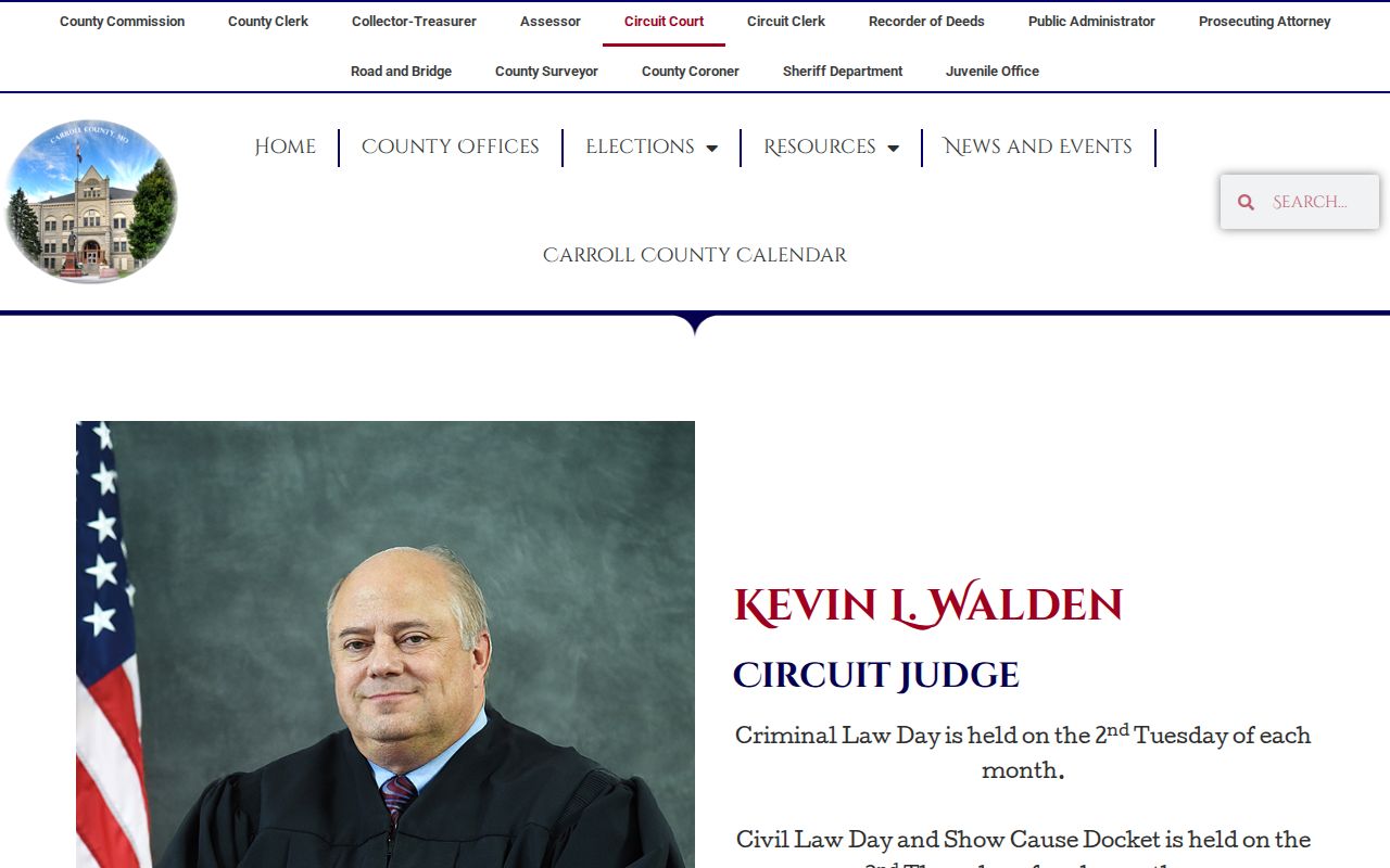 Carroll County arrest court calendar and criminal law days