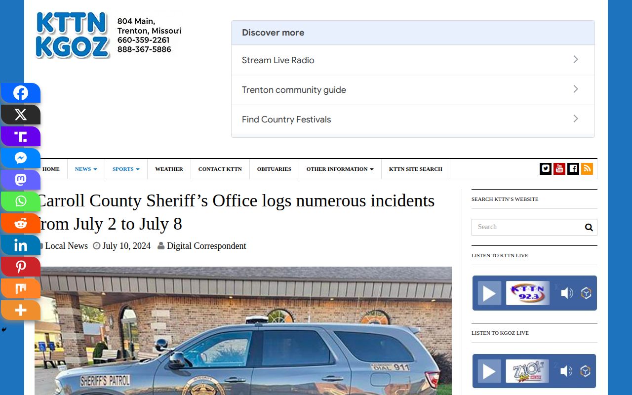 KTTN Carroll County sheriff activity log article