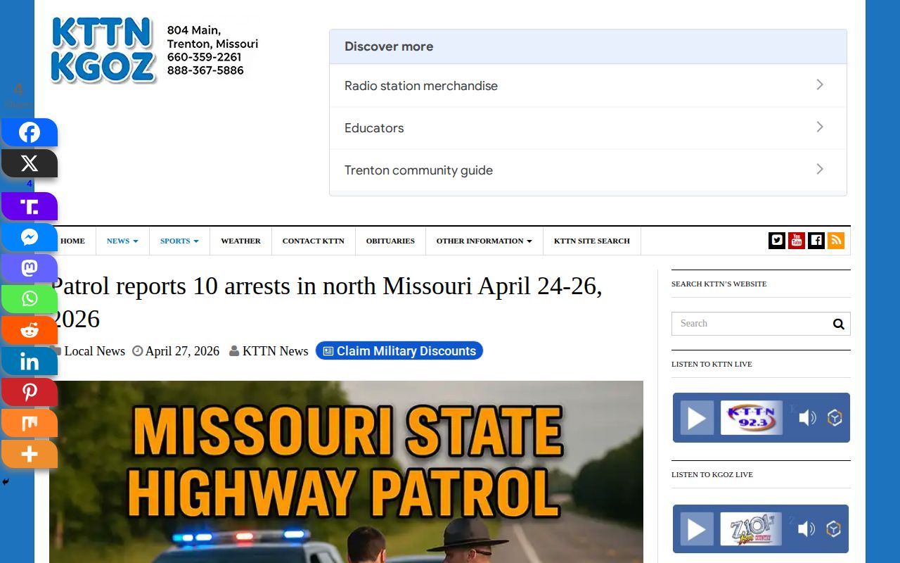 KTTN Highway Patrol multi-day arrest report article