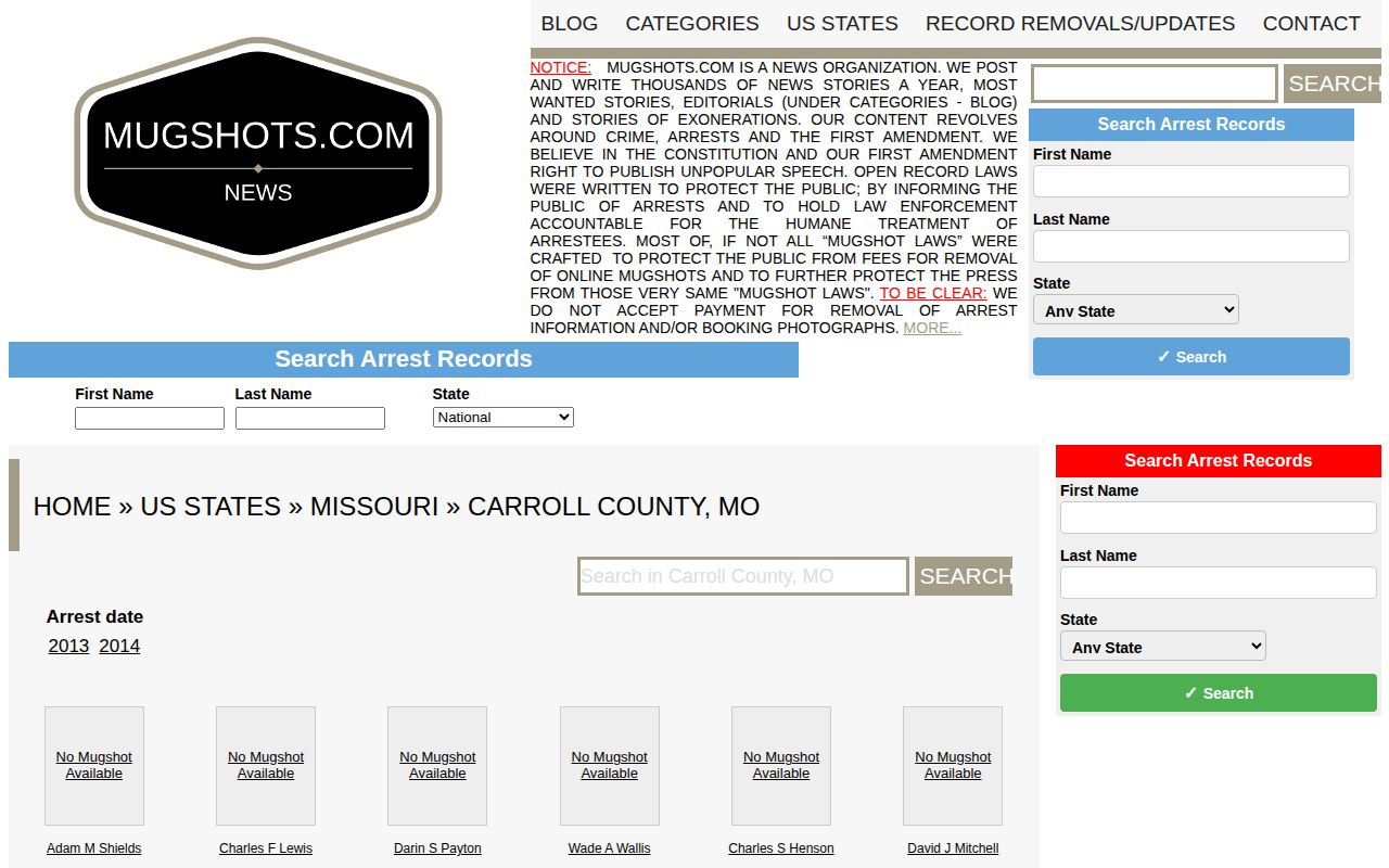 Unofficial Mugshots.com Carroll County archive page context